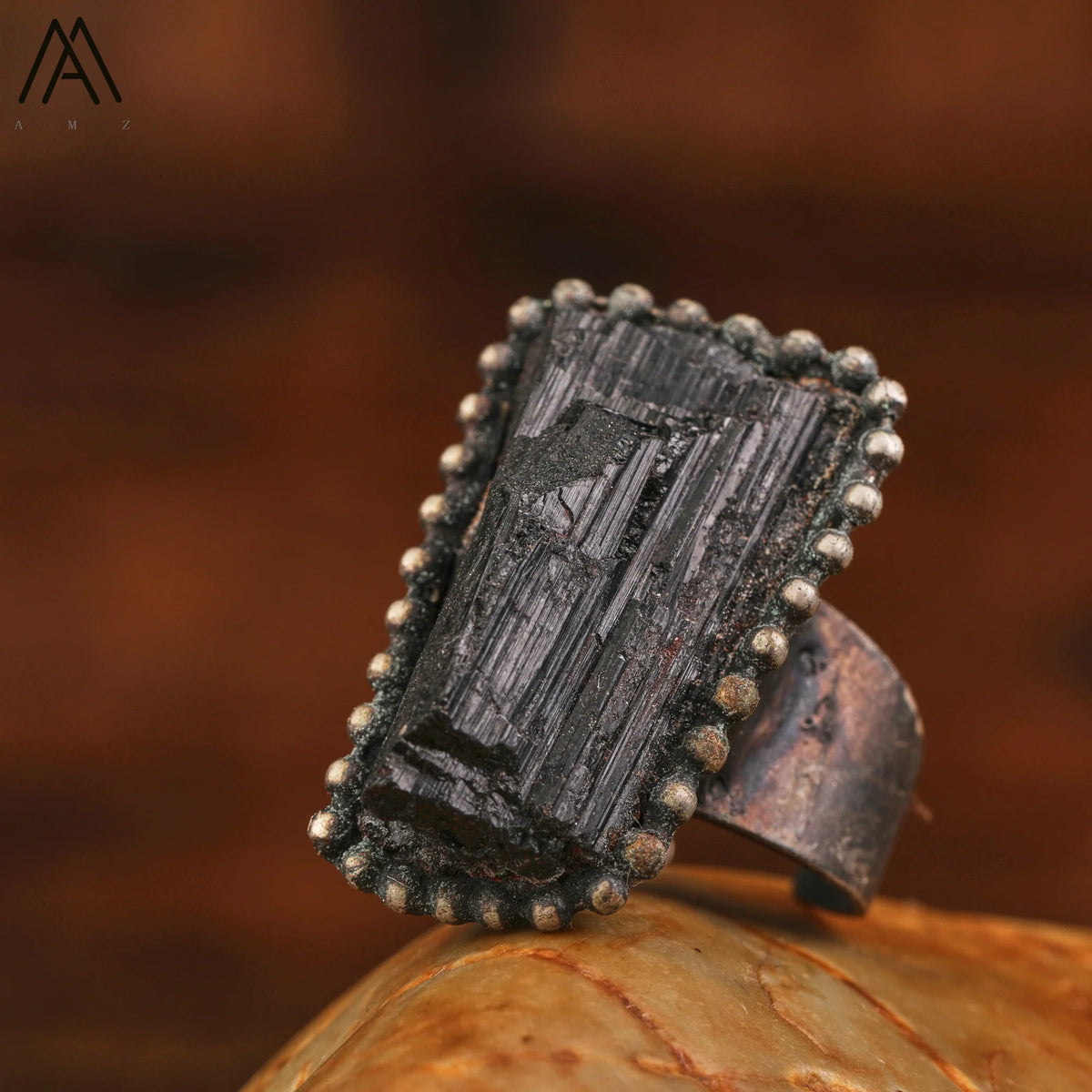 Raw Black Tourmaline Brutalist Copper Rings