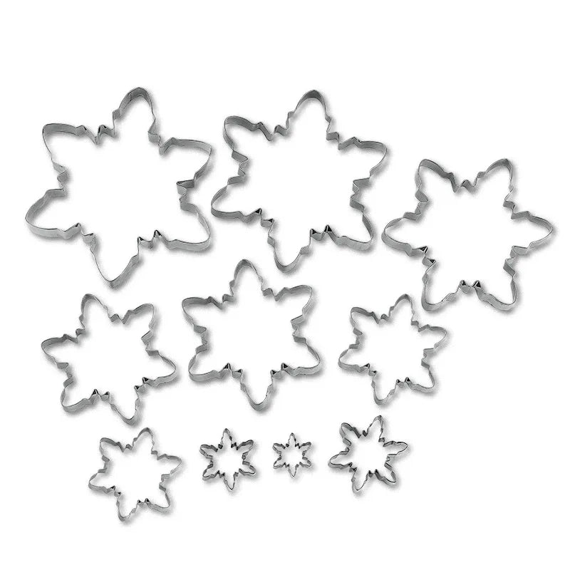 10pcs/set Christmas Snowflake Cookie Cutter Stainless Steel Fondant Biscuit Embossing Mould Baking Accessories Kitchen Tools