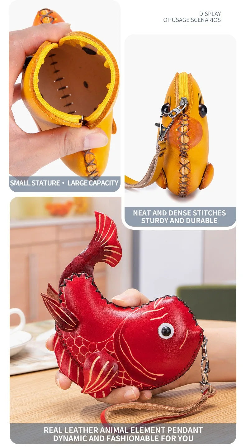 Genuine Leather Cute Coin Purses Handmade Animal Mini Cases