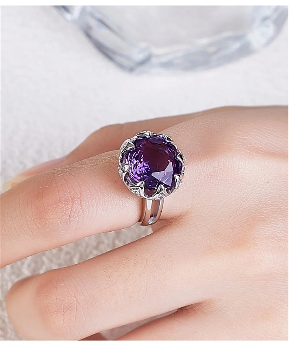 Nymphaea's Jewel S925 Sterling Silver Ring Natural Amethyst Morganite Zircon