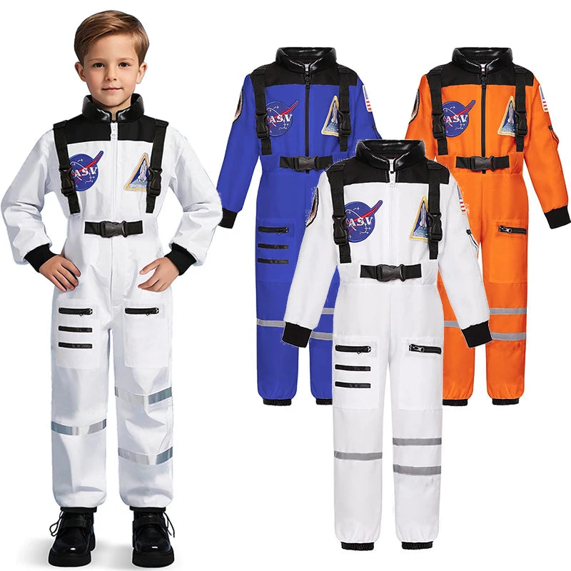 Kids Astronaut Costume Space Suit Halloween Cosplay Space Explorer Performance Book Week Costumes Children's Jumpsuit Spaceman Boys Girls