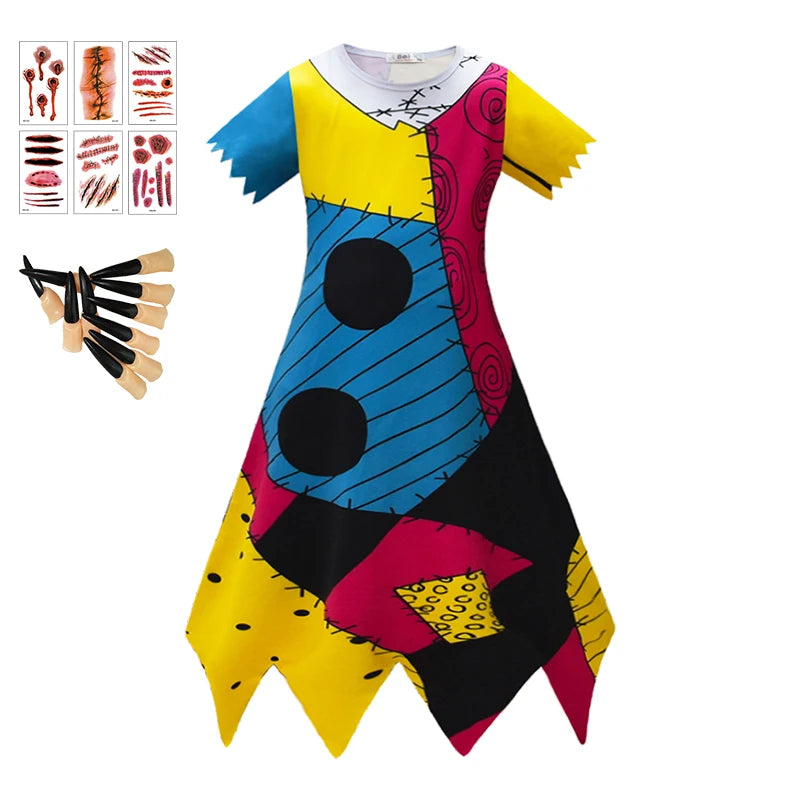Children's Halloween Cosplay Nightmare Before Christmas Costumes Kids Girls Sally Dress Boys Skeleton Jack Clothing Set