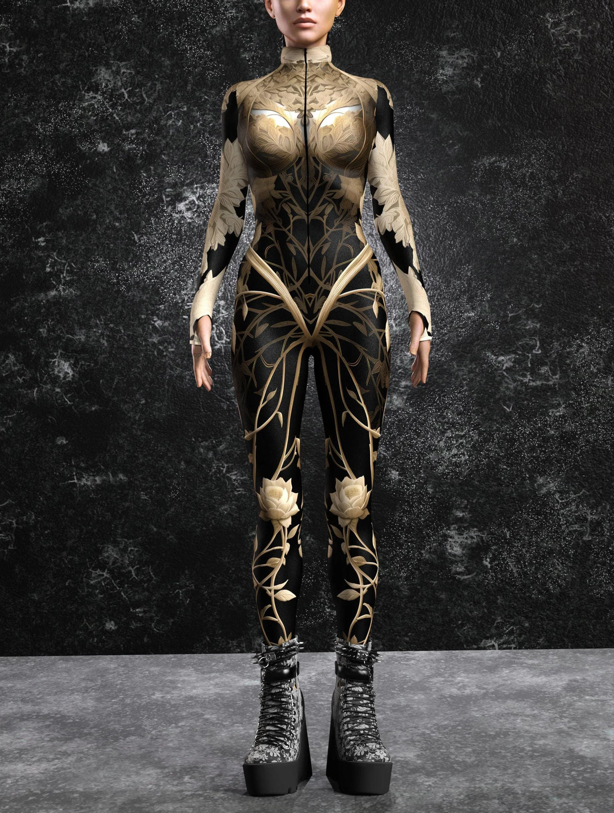 Nocturnal Enigma CyberPunk Armour Bodycon Jumpsuit Cosplay Costume Halloween Festival Fit Zentai Suit
