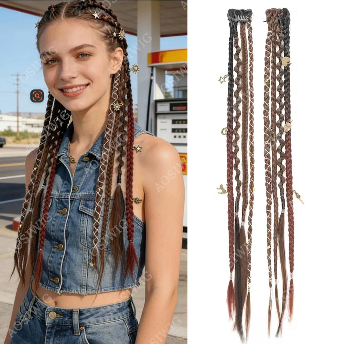 2pc Ombre Synthetic Fae Braids Hair Extensions Clip in Hairpieces