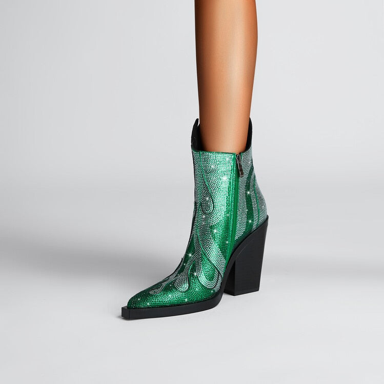 Flamin' Awesome Rhinestone Ankle Boots
