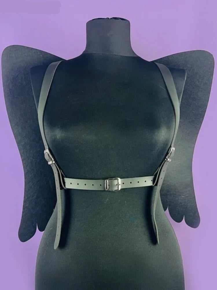 Black Angel Rivet Wings Leather Harness Festival Wear