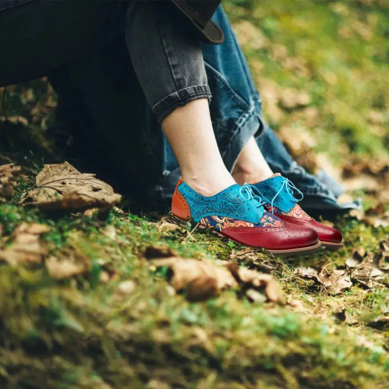 Marney's Genuine Leather Colourfun Lace-up Round Toe Flat Shoes