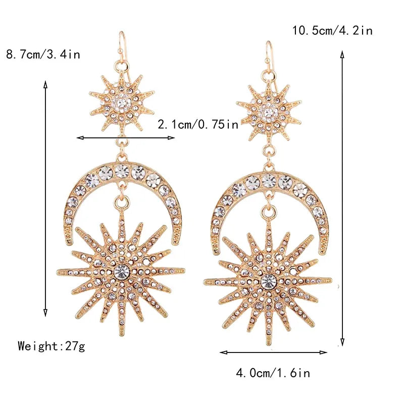 Halo Crown Sun Moon Stars Drop Earrings