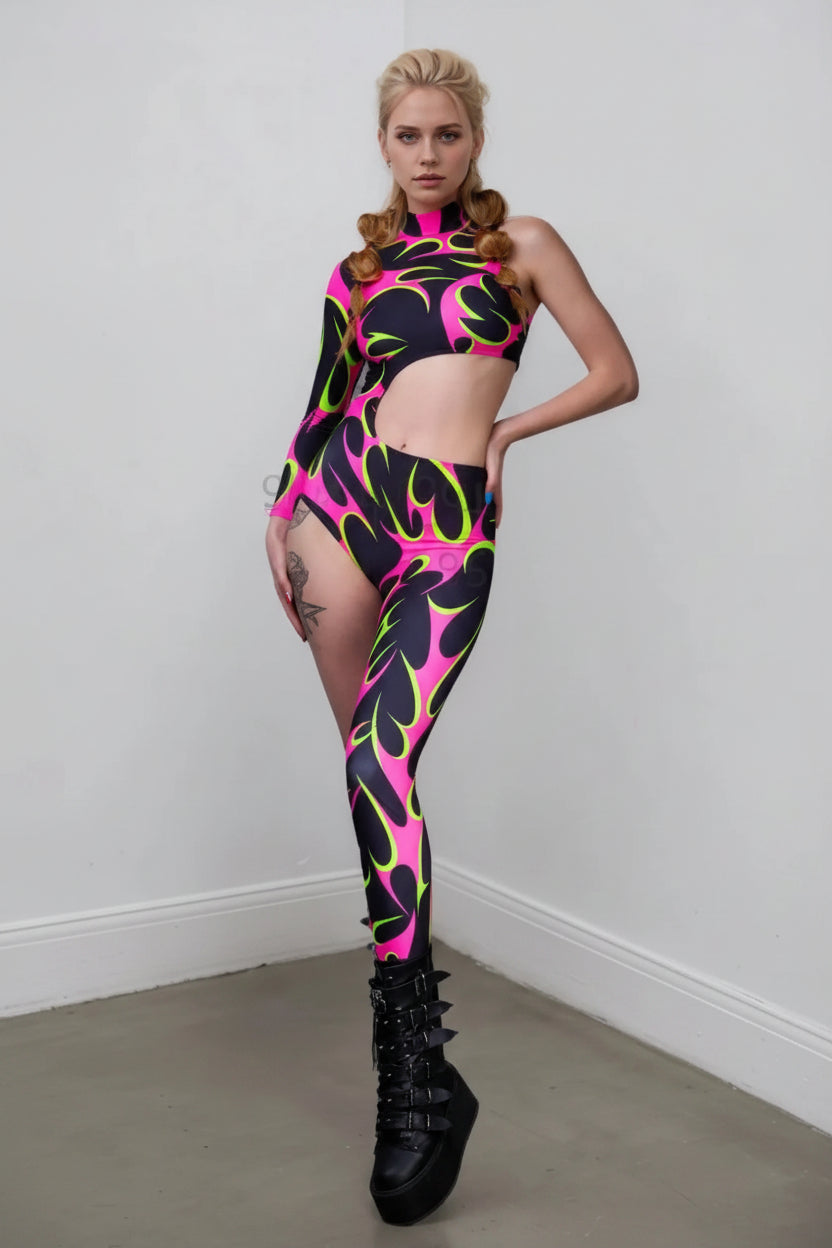 Asymmetrical Women Cyberpunk Bodysuit Costume Colourful Jumpsuit Cosplay Halloween Party Performance Suit