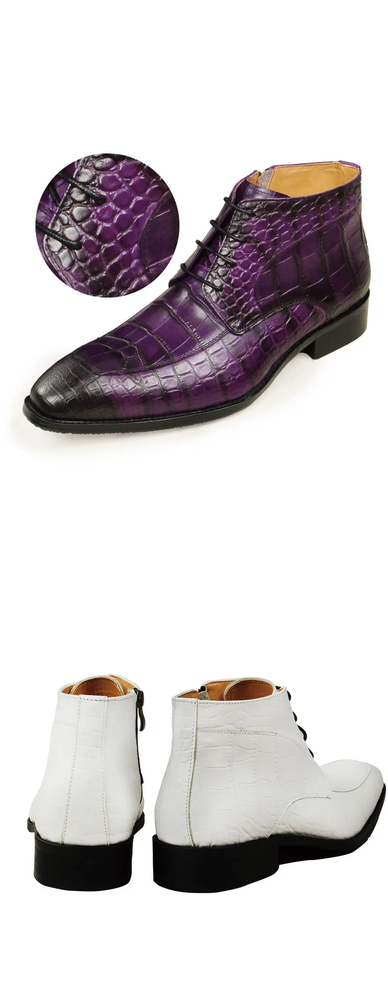 Gator Boots Pointed Toe Mens Genuine Leather Shoes White Purple Green