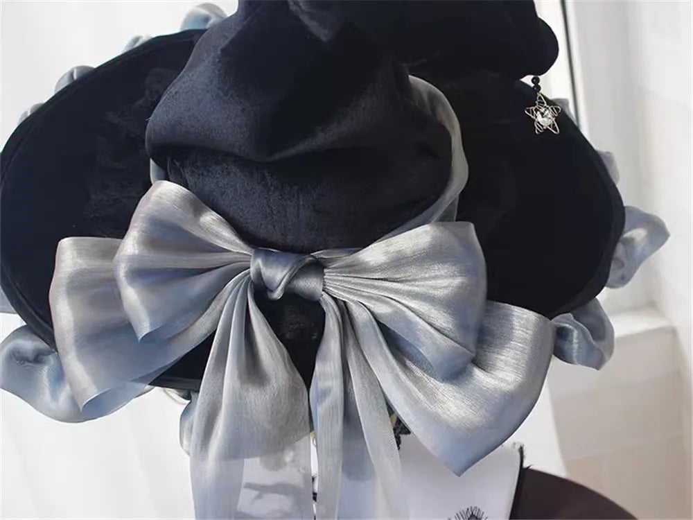 Handmade Salam Witch Hats with Ribbon Bow Gothic Lolita Cosplay Costume Accessories Halloween Hat