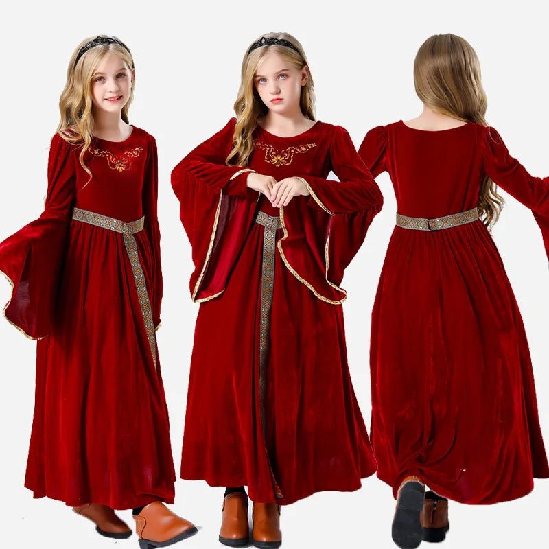 Girls Medieval Court Velvet Gowns Cosplay Costume