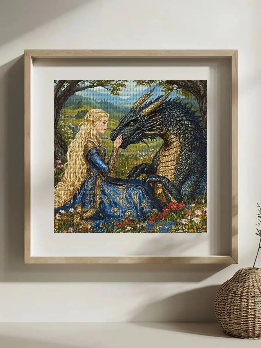 Princess and Dragon 30X30CM Stamped Cross Stitch DIY Kit 11/14/16CT