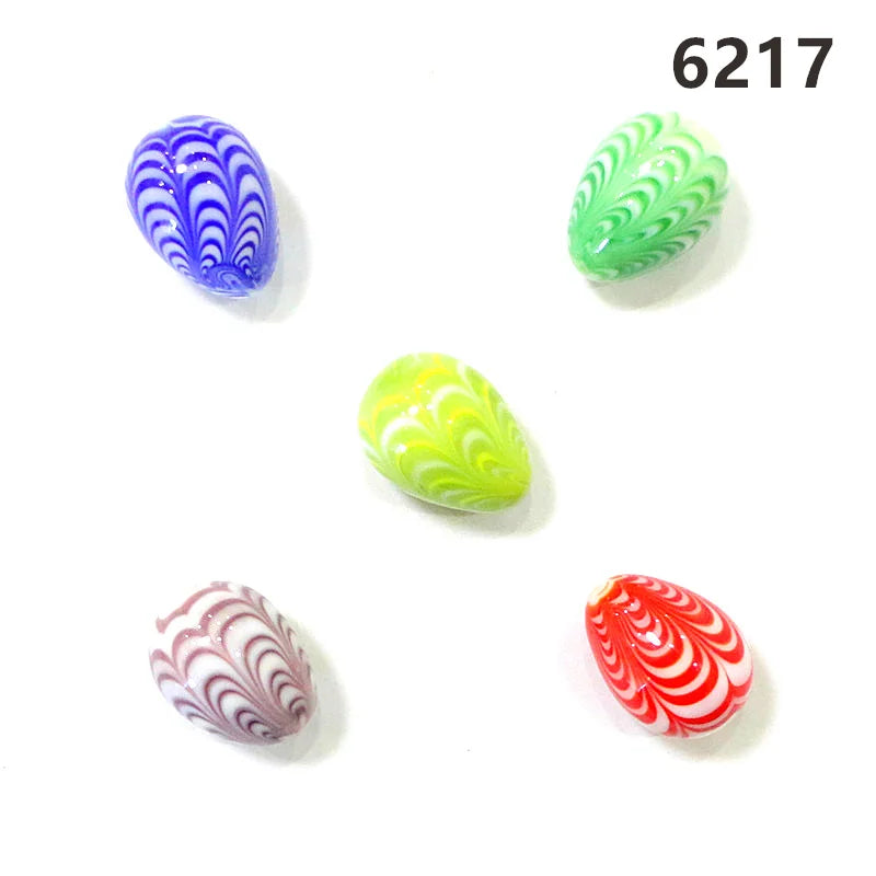 Five Handmade Murano Glass Easter Egg Shape Ornaments