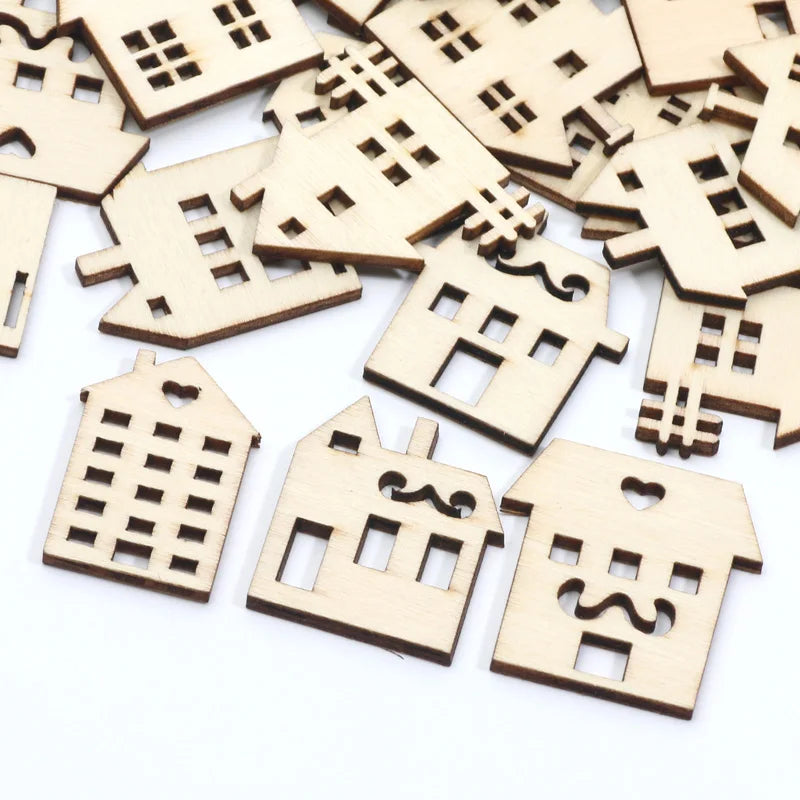 20pcs Mixed Wooden House Scrapbooking Embellishments DIY Craft Supplies