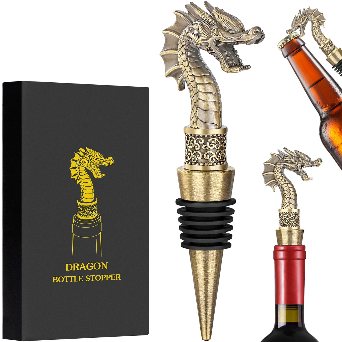 2-in-1 Dragon Head Wine Stopper and Bottle Opener Home Bar Bottle Saver Gift Idea