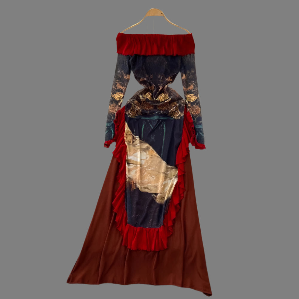 Madelegna's French Renaissance Oil Painting Long Sleeve Dress