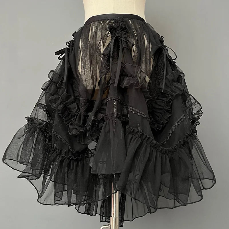 Lolita Drawstring Mesh Skirt Sheer Cover-up Over Layer