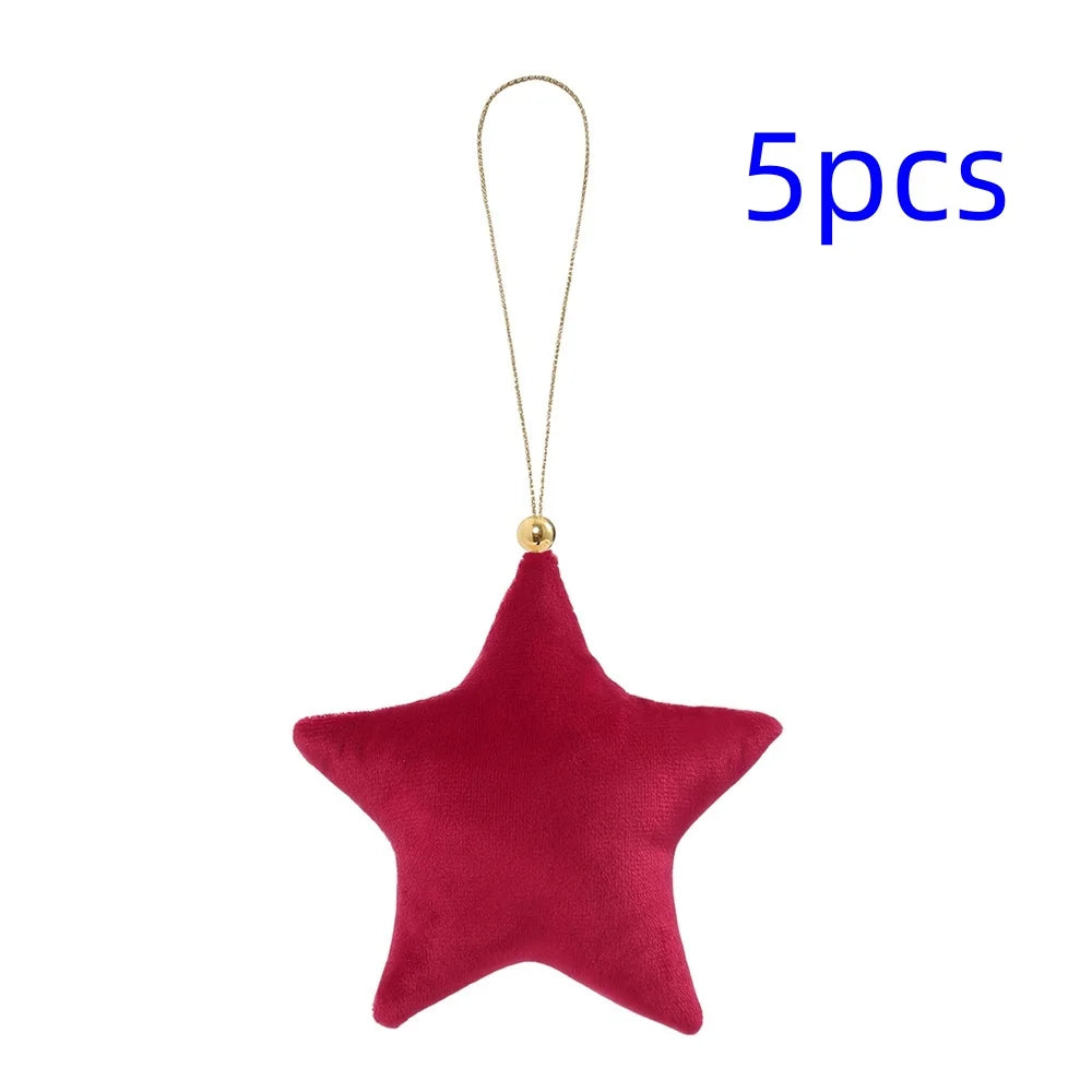 5pcs Christmas Velvet Star Ornaments Xmas Tree Hanging Decorations