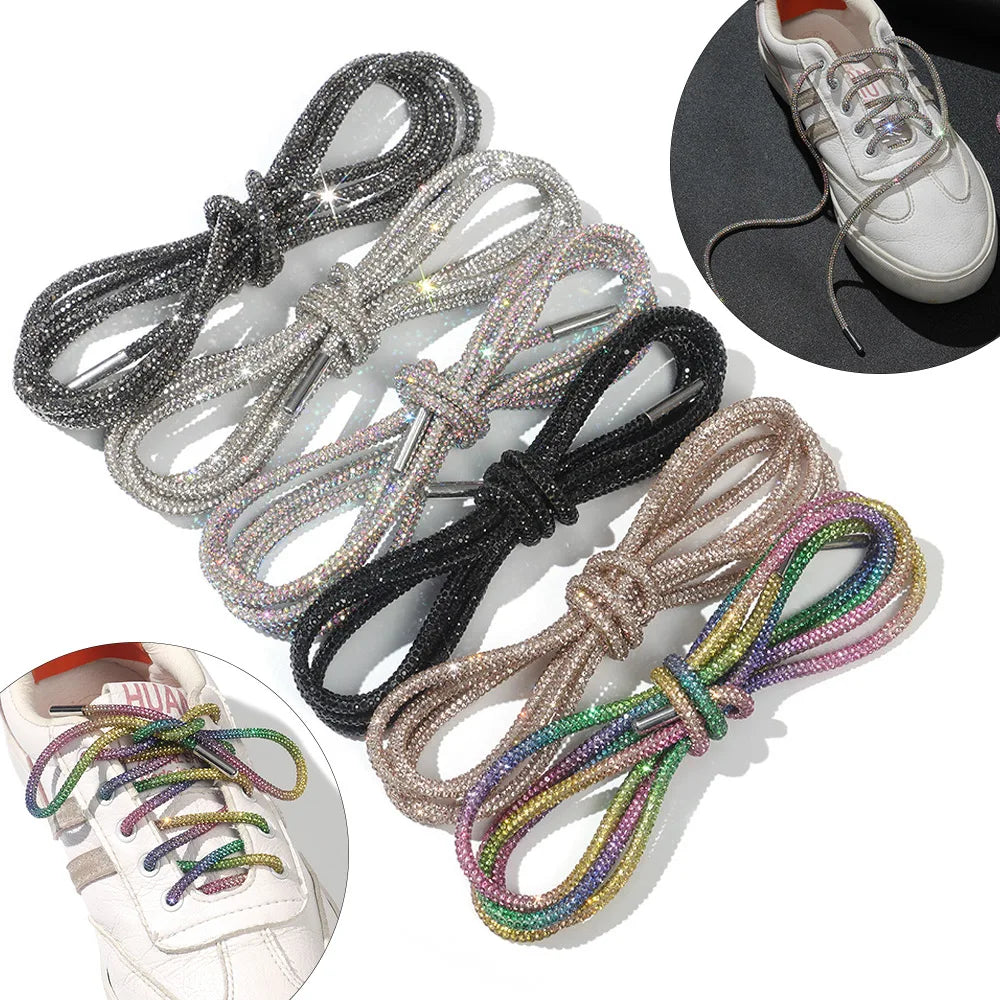 One Rhinestone Shoelace Casual Sneakers Round Shoe Laces Rainbow Diamond Cross Braiding 100/120/140/160CM