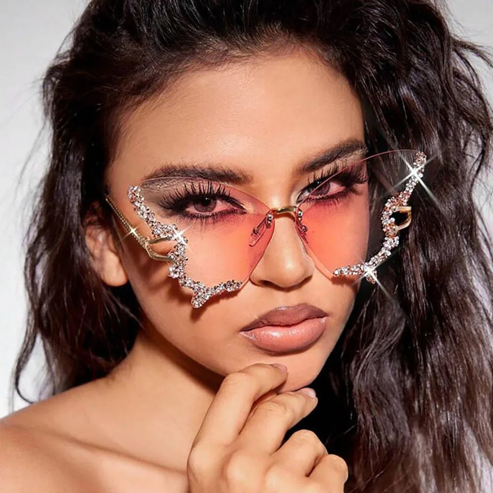 Diamond Butterfly Sunglasses Frameless Oversized Funglasses