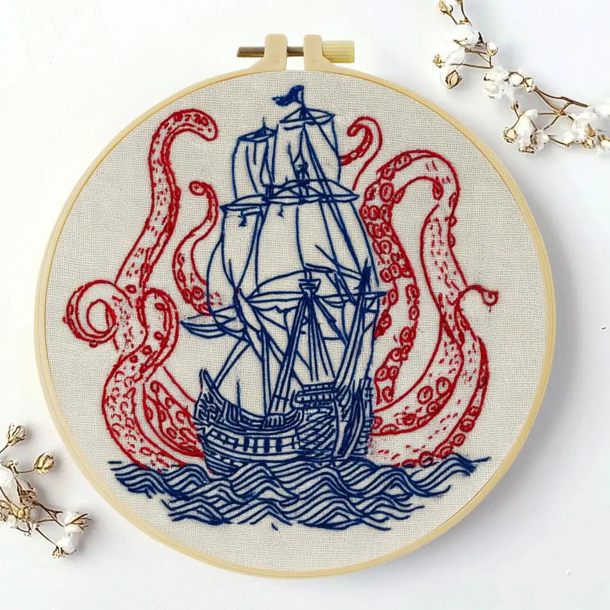 Kraken and Ship DIY Embroidery Kit for Beginners