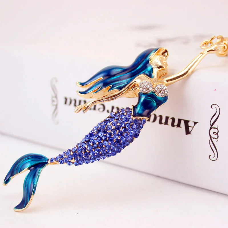 Mermaid Key Ring Enamel Crystal Purse Bag Buckle Pendant For Car Keyrings