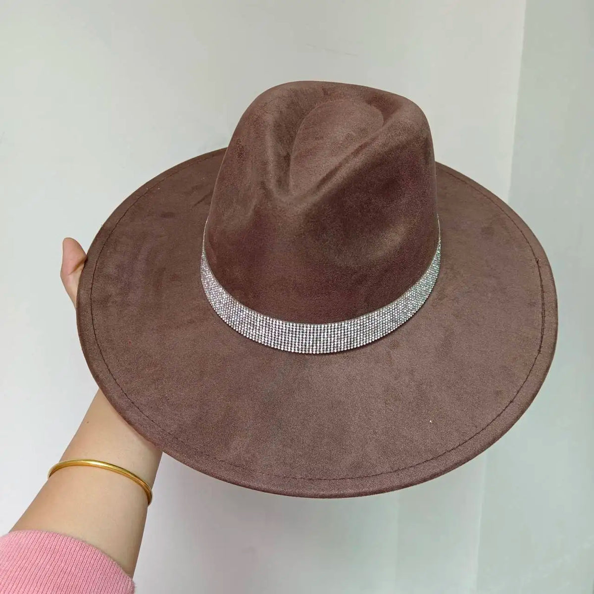 Faux Suede 10cm Wide Brim Fedora Hats
