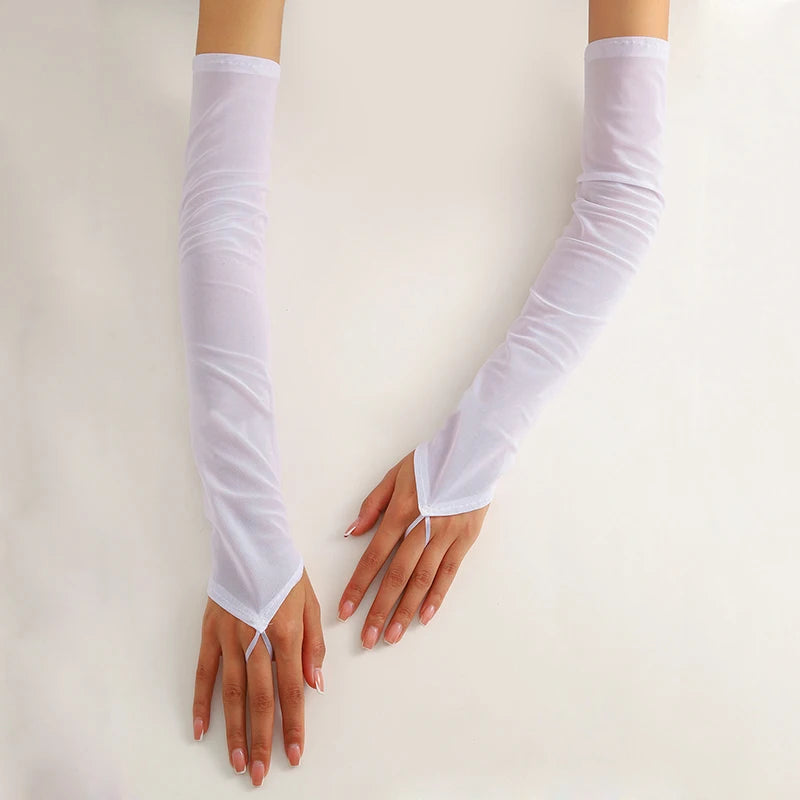 16 Colours Sheer Mesh 48cm Long Hook Finger Gloves Stretchy Sun Protection Cosplay Dance Wear