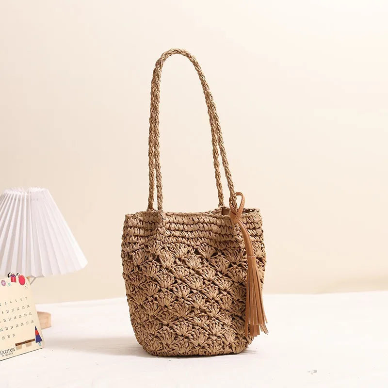 Straw Tassel Shoulder Bags Vacation Beach Bags Boho Travel Tote