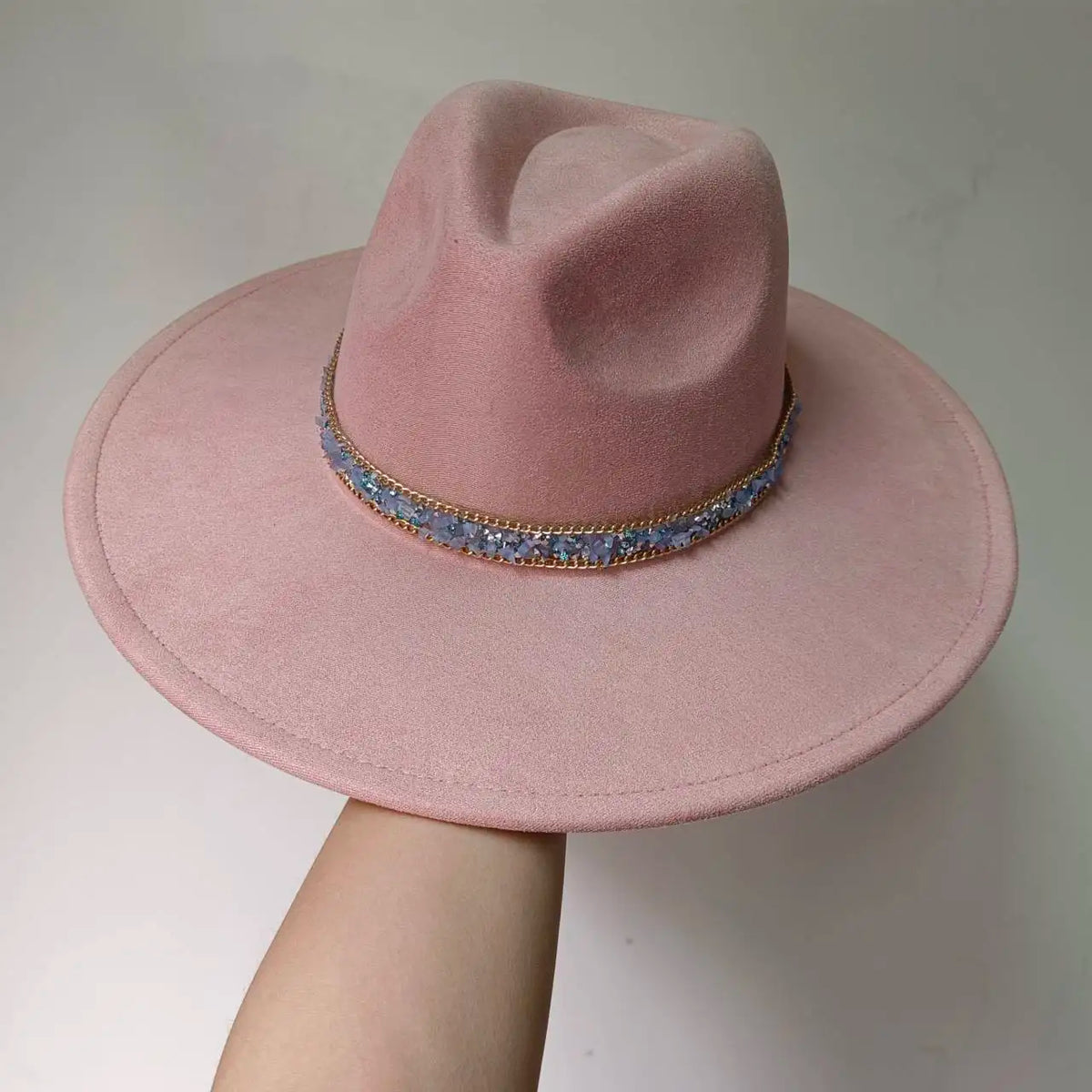 Faux Suede 10cm Wide Brim Fedora Hats