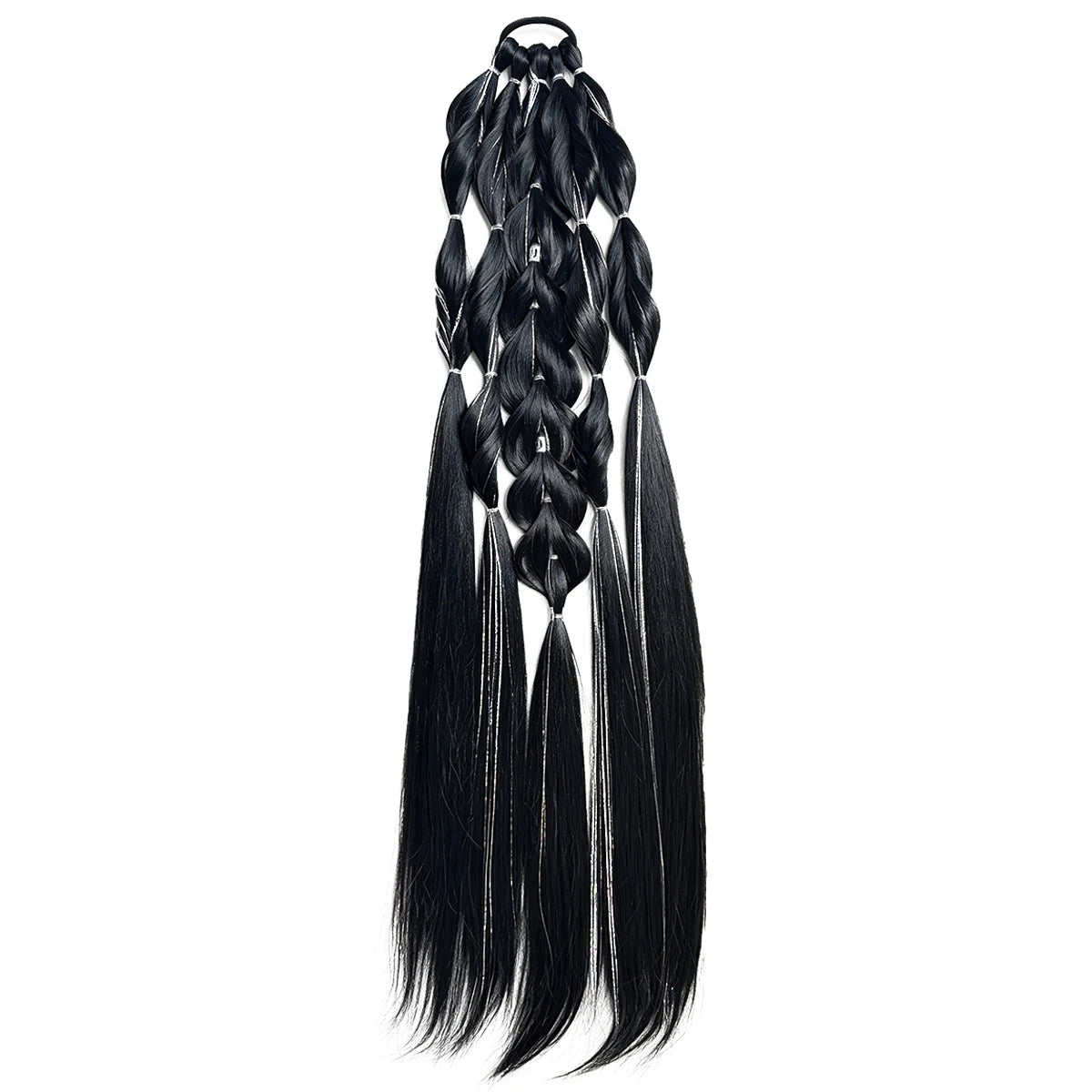 Synthetic 24-inch Bubble Lantern Braided Ponytail Hair Extension with Silver Glitter Wire