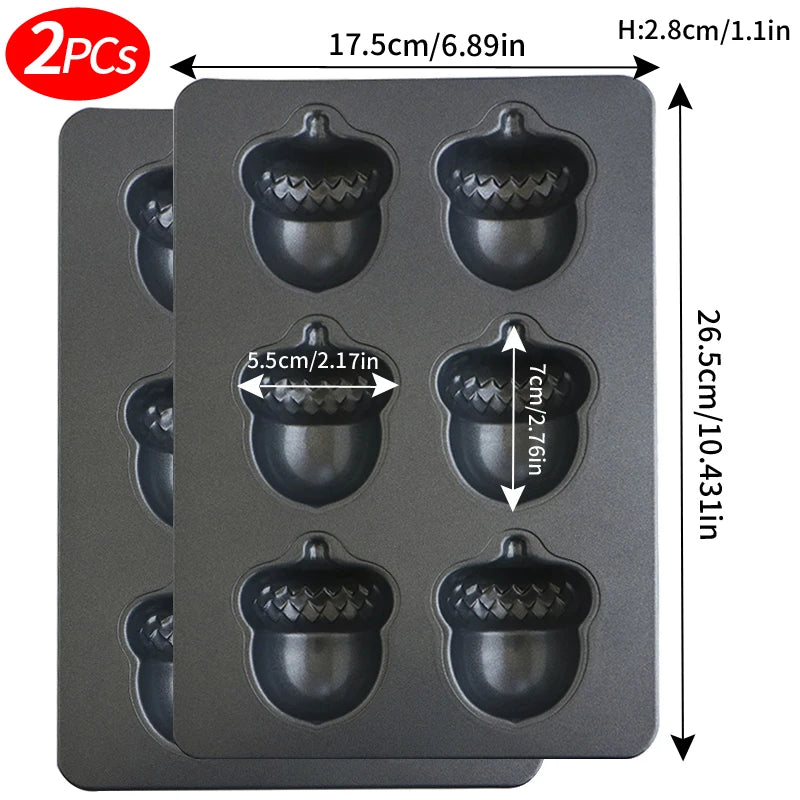 Acorn Shaped 6 Cavity Non-Stick Baking Pan Heavy Carbon Steel Biscuit Cake Chocolate Madeleine Tray