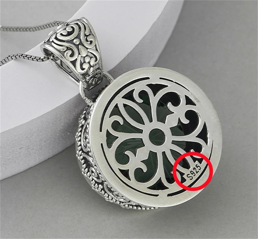 The Abyss Portal Key S925 Sterling Silver Pendants Tangent Plane Green Crystal
