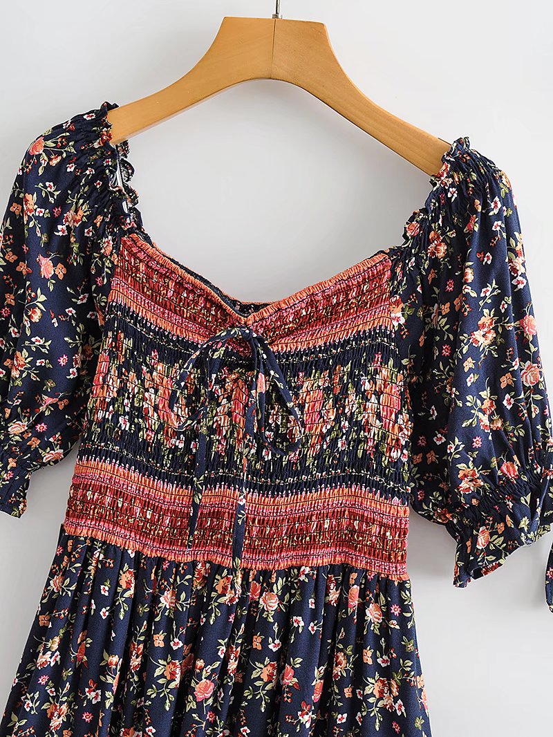 Anahita Bohemian Floral Shirred Dress