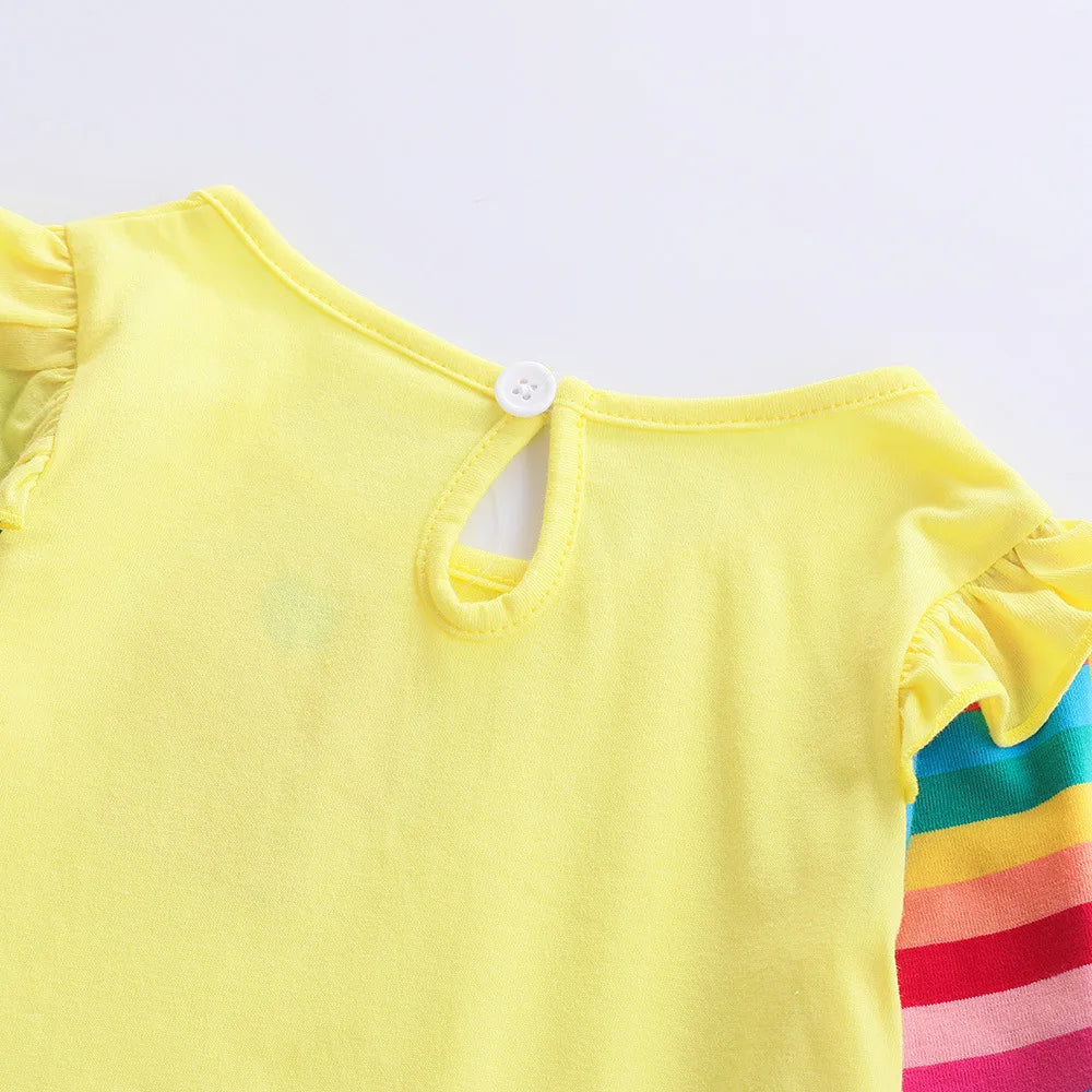 Girls' Long Sleeve Unicorn Dress Two Pockets Rainbow Sleeves