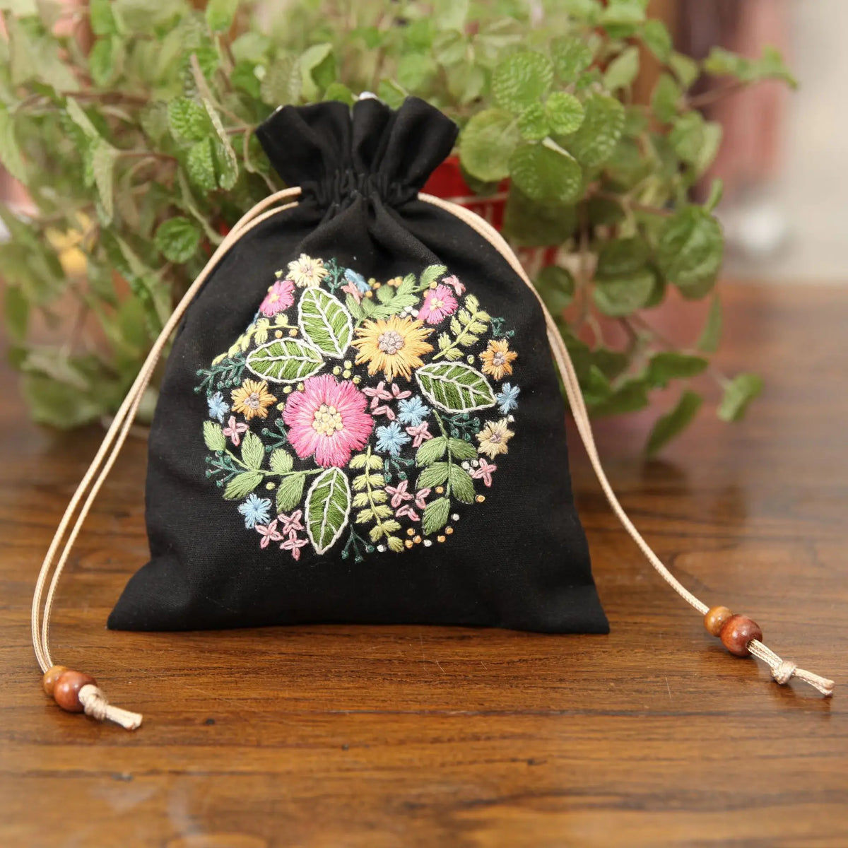 DIY Storage Drawstring Bag Embroidery Kit with Hoop DIY Craft Kits