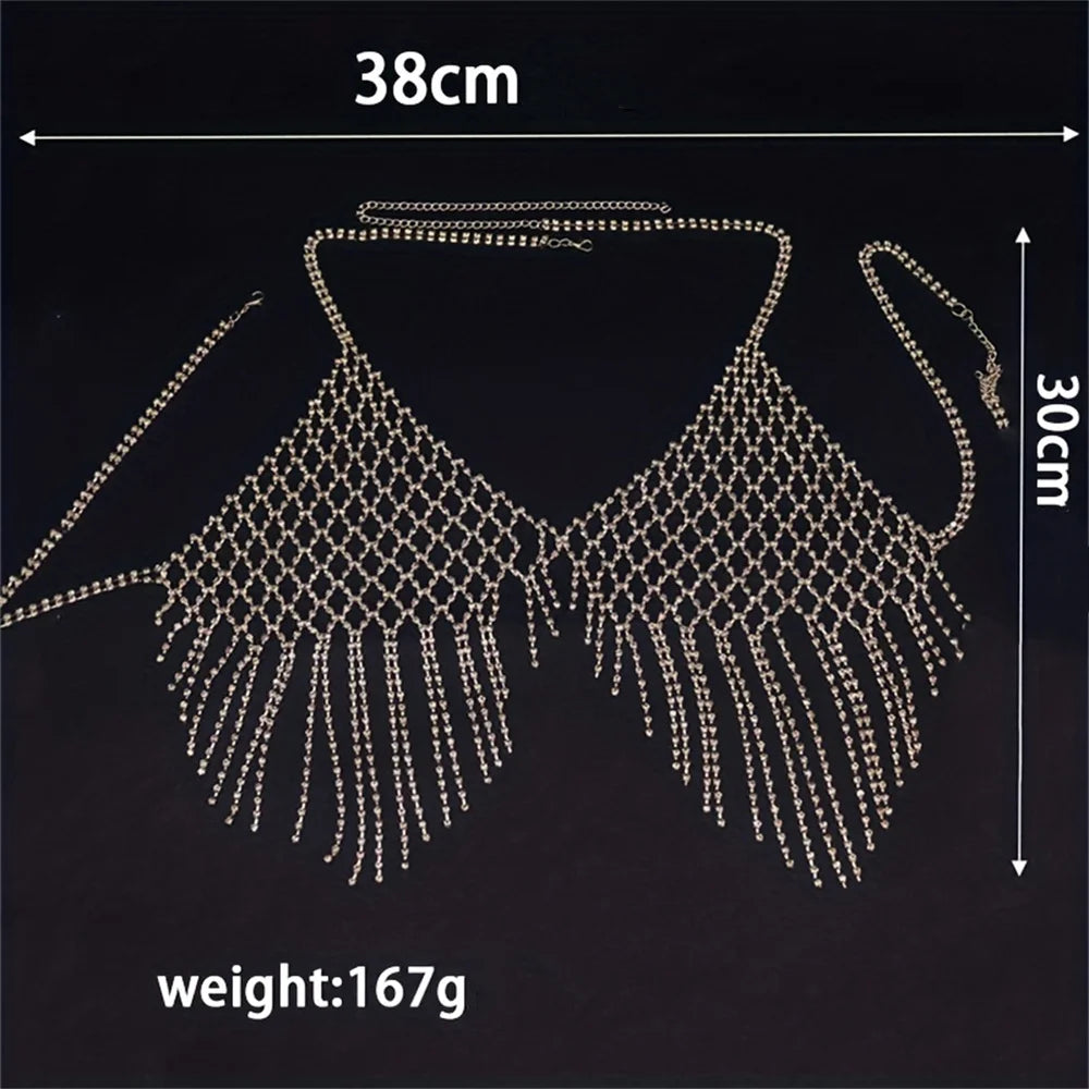 Crystal Mesh Tassel Chain Top Festival Clothing