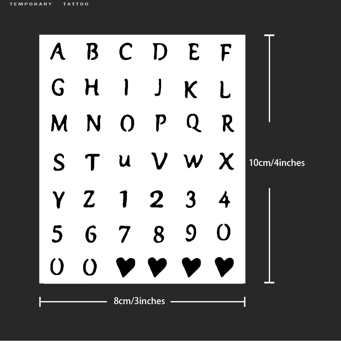 Letters and Numbers Temporary Tattoo