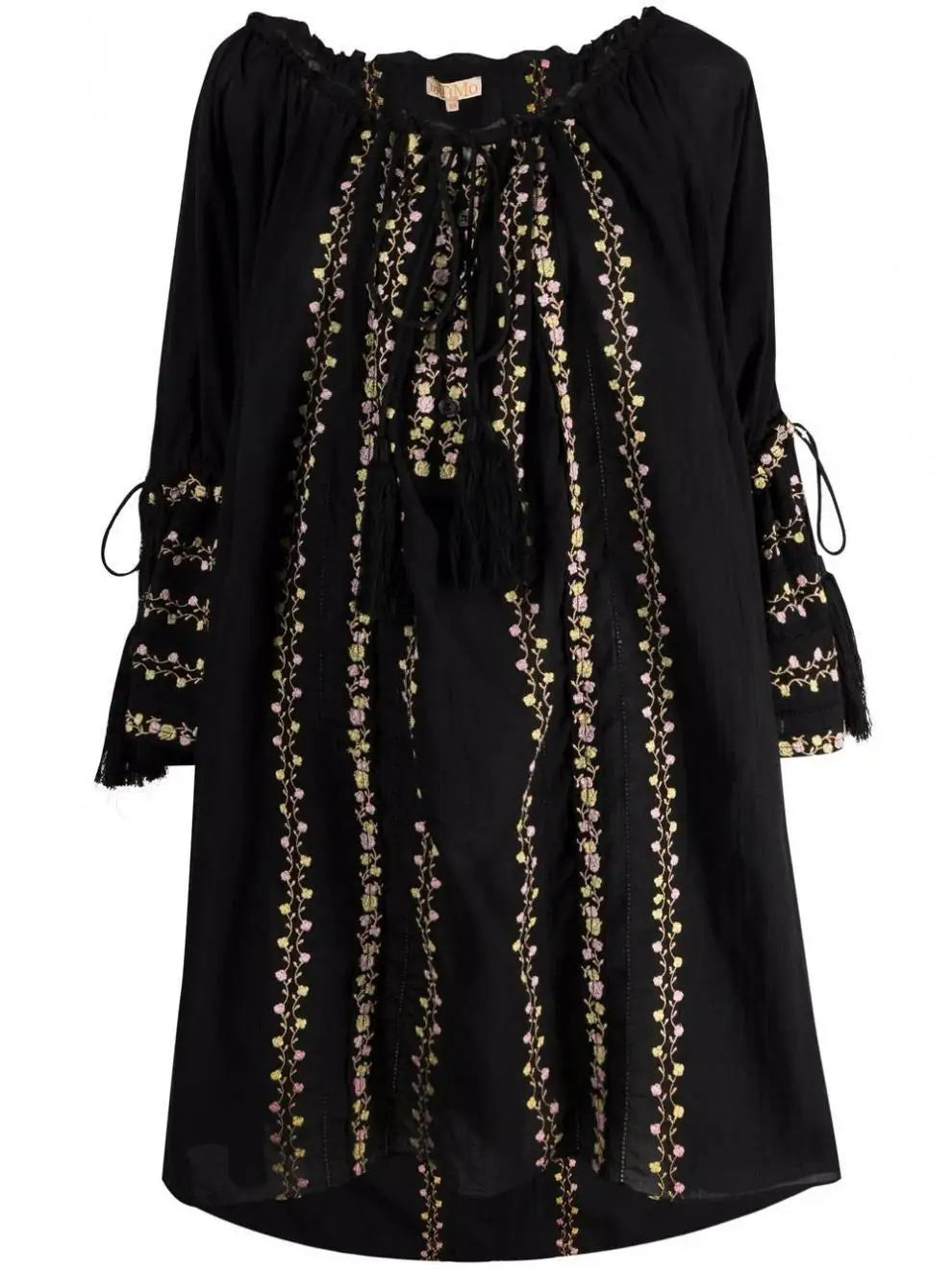 Winnie's Black Embroidered Long Sleeve Cotton Boho Dress