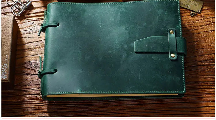 Stitched Genuine Leather Notebook 6 Colours Handmade Journal with Lock Blank Kraft Paper 200 Pages Sketchbook