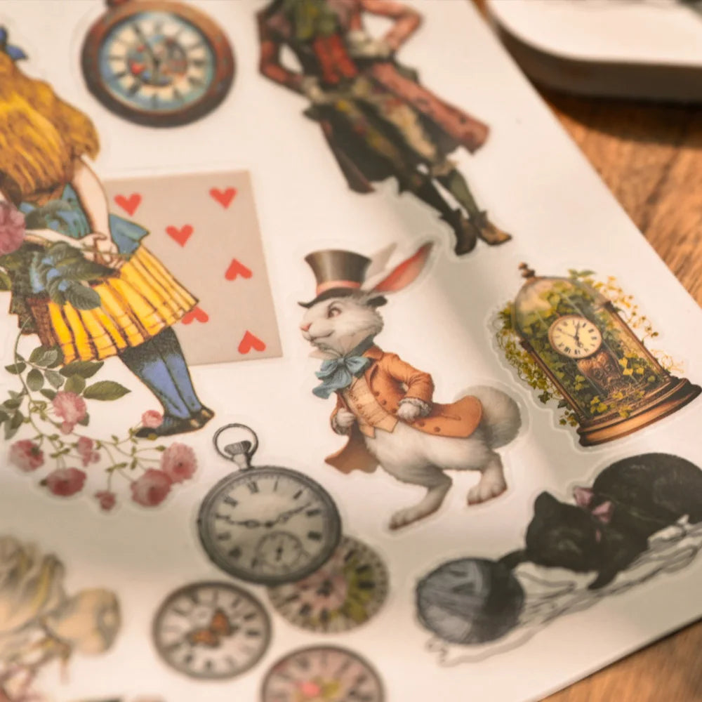 Alice In Wonderland 3 sheets A5 RUB ON Transfer Sticker Scrapbooking Junk Journal DIY Crafts
