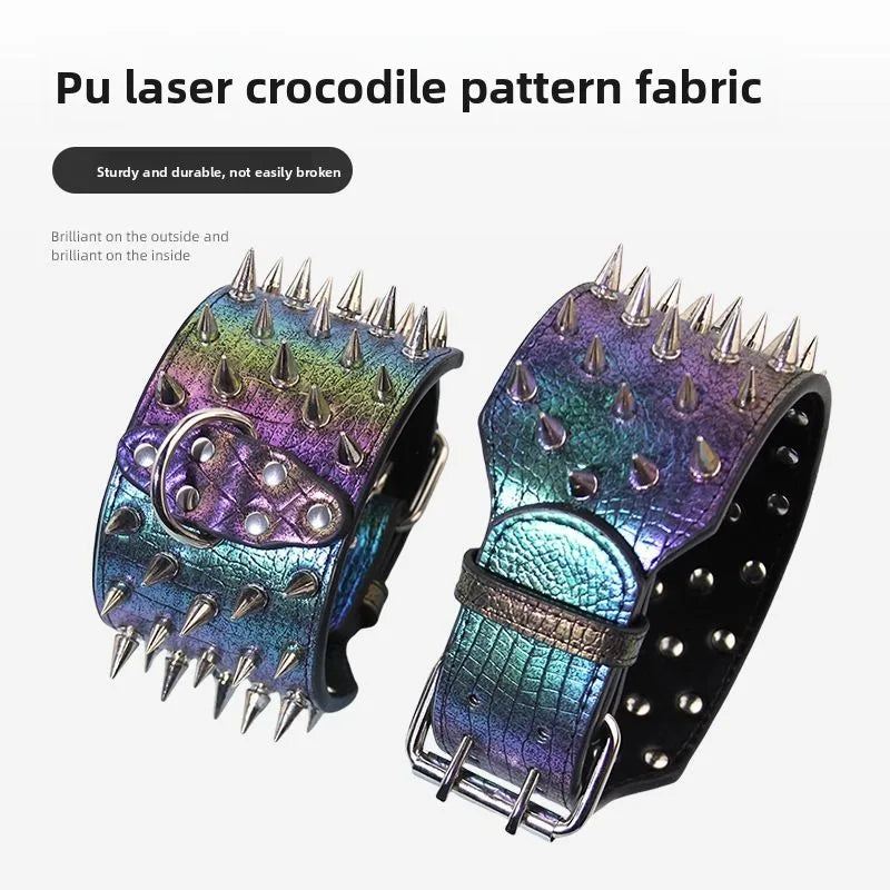 ROAWRRR Dragon Laser Leather Ultra-wide Small and Medium Dog Collar Pet Accessories
