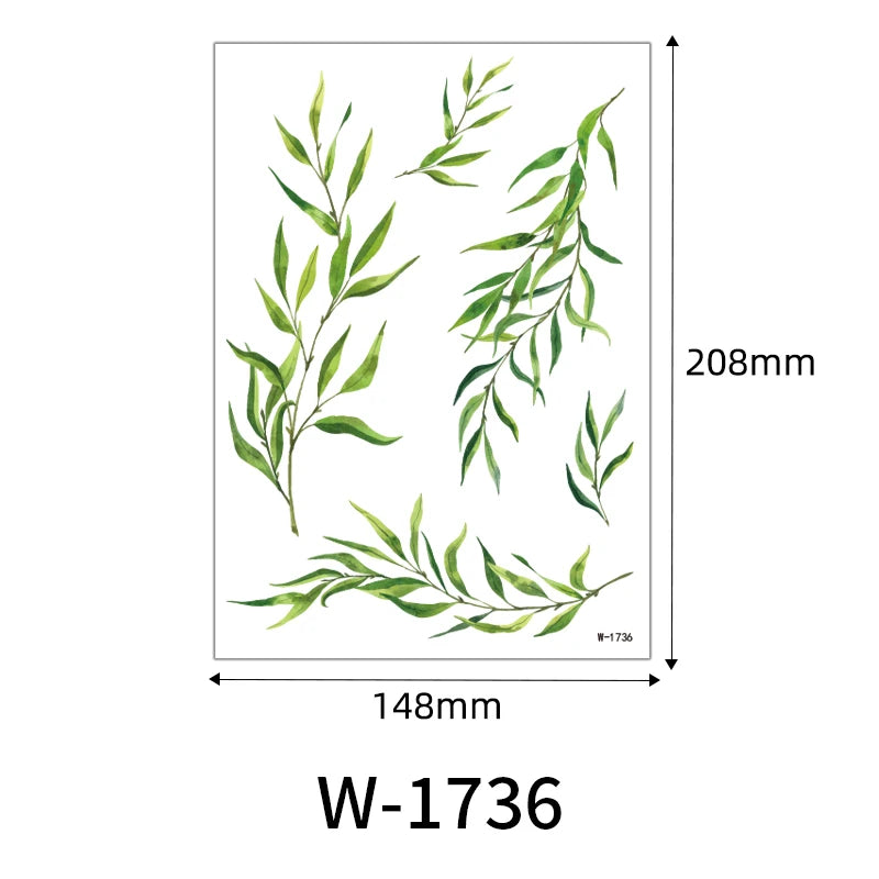 Forest Green Leaf Vine Temporary Tattoo Sticker Waterproof