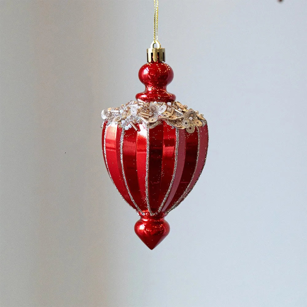 Red Christmas Tree Ornaments Shatterproof Plastic Glitter Little Bear Balls Acorn