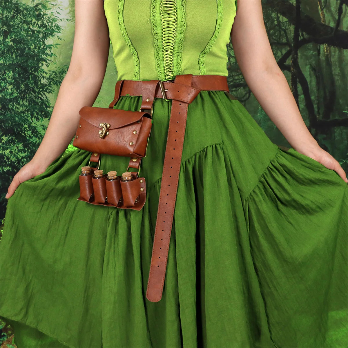 Renaissance Alchemist Leather Belt Medieval Wizard Alchemy Glass Magic Bottle Waist Bag Cosplay Belt