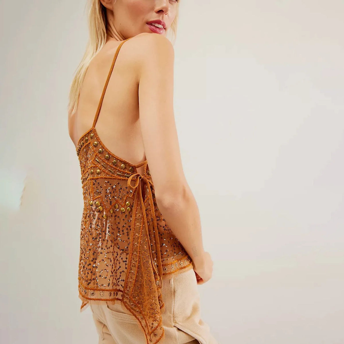 Sally's Beaded Boho Embroidered Camis Sequin Tank Tops