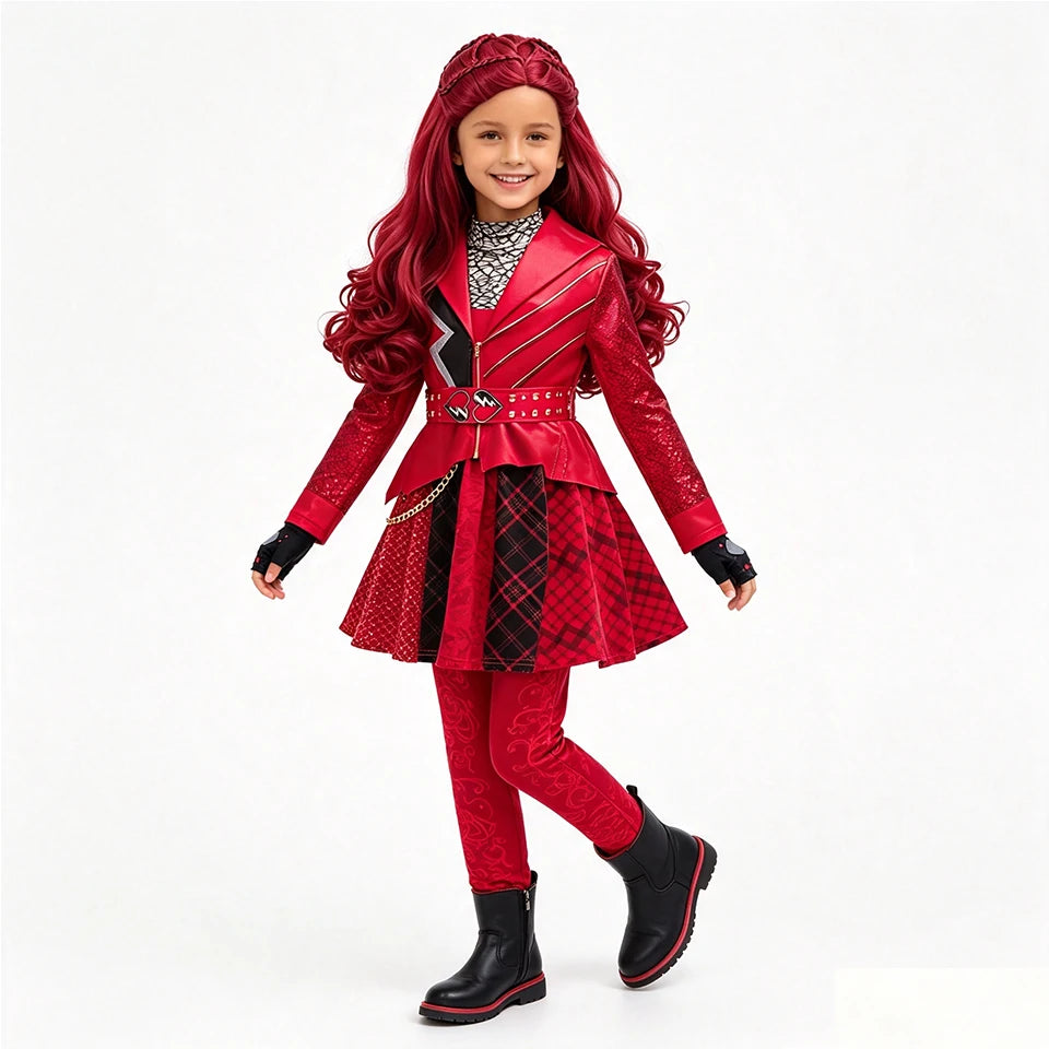 Descendants Cosplay Red Pink Chloe Kids Clothes Halloween Book Week Costumes