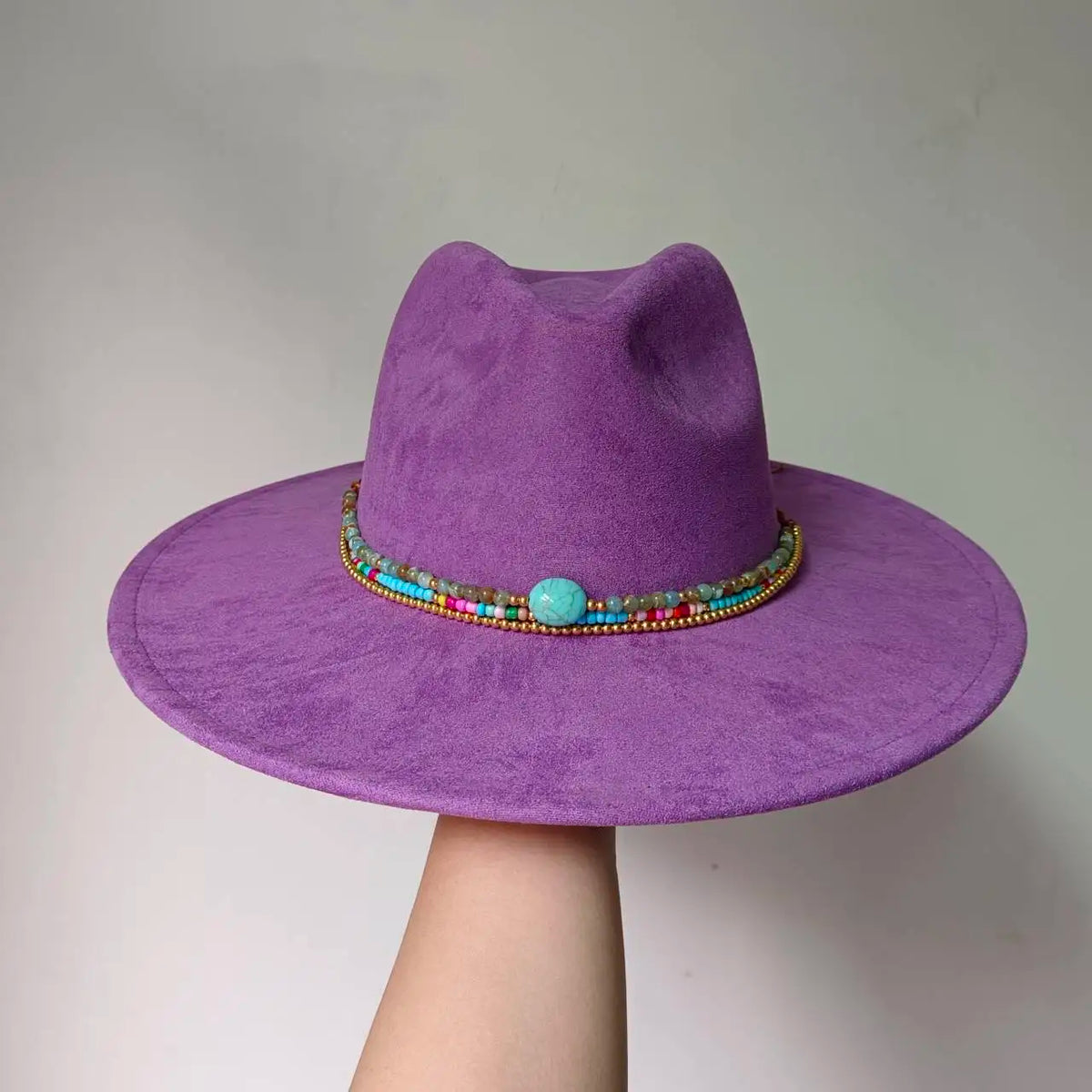 Faux Suede 10cm Wide Brim Fedora Hats