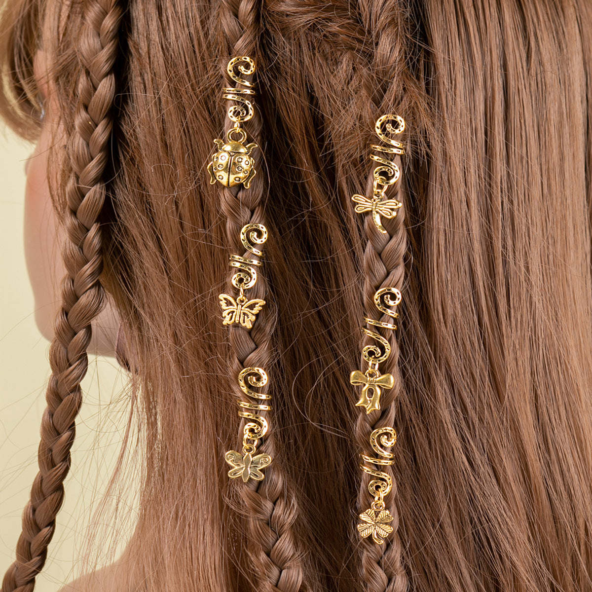 6pcs/set Gold Hair Braid Rings Dreadlock Beads Cuff Clips